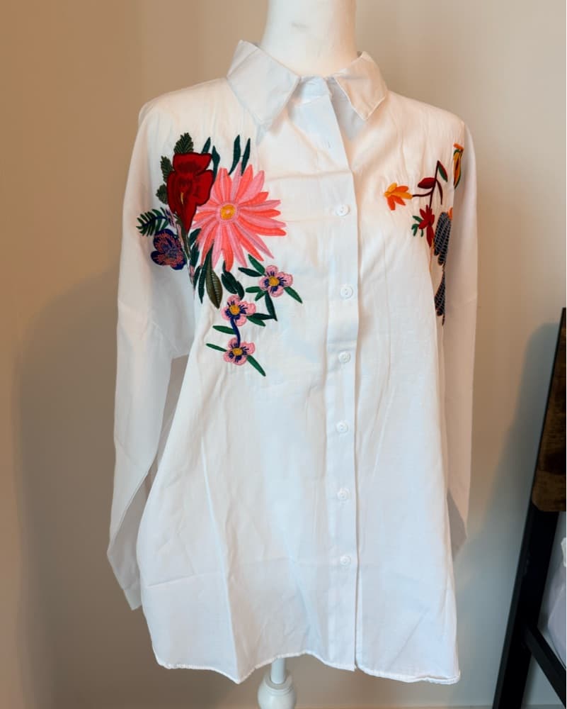 Vibrant Floral Embroidered Button-Down Shirt - Image 5