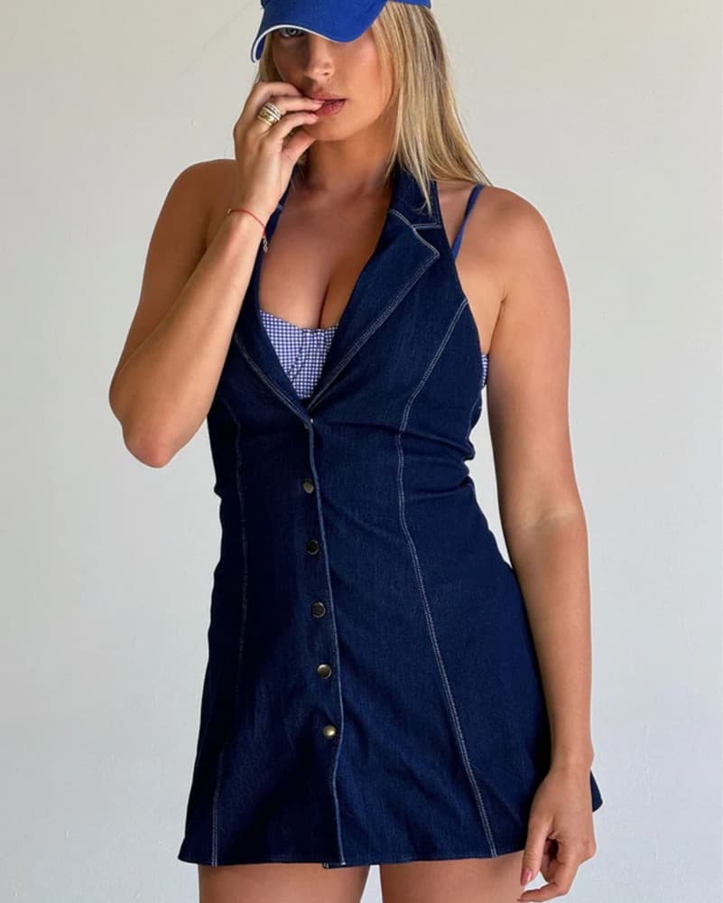 Frankies Bikinis Denim Halter Dress - Image 2