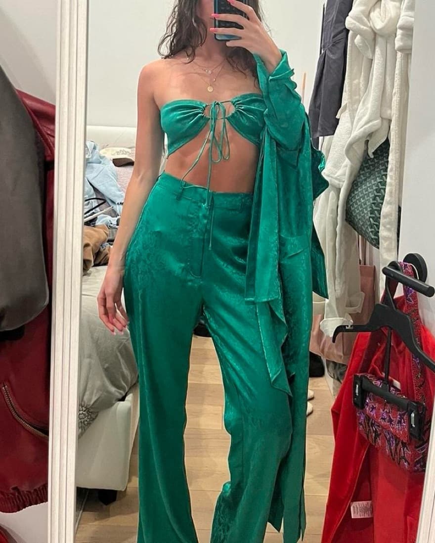3 Piece Green Satin Set - Good Nye Fit  - Image 3