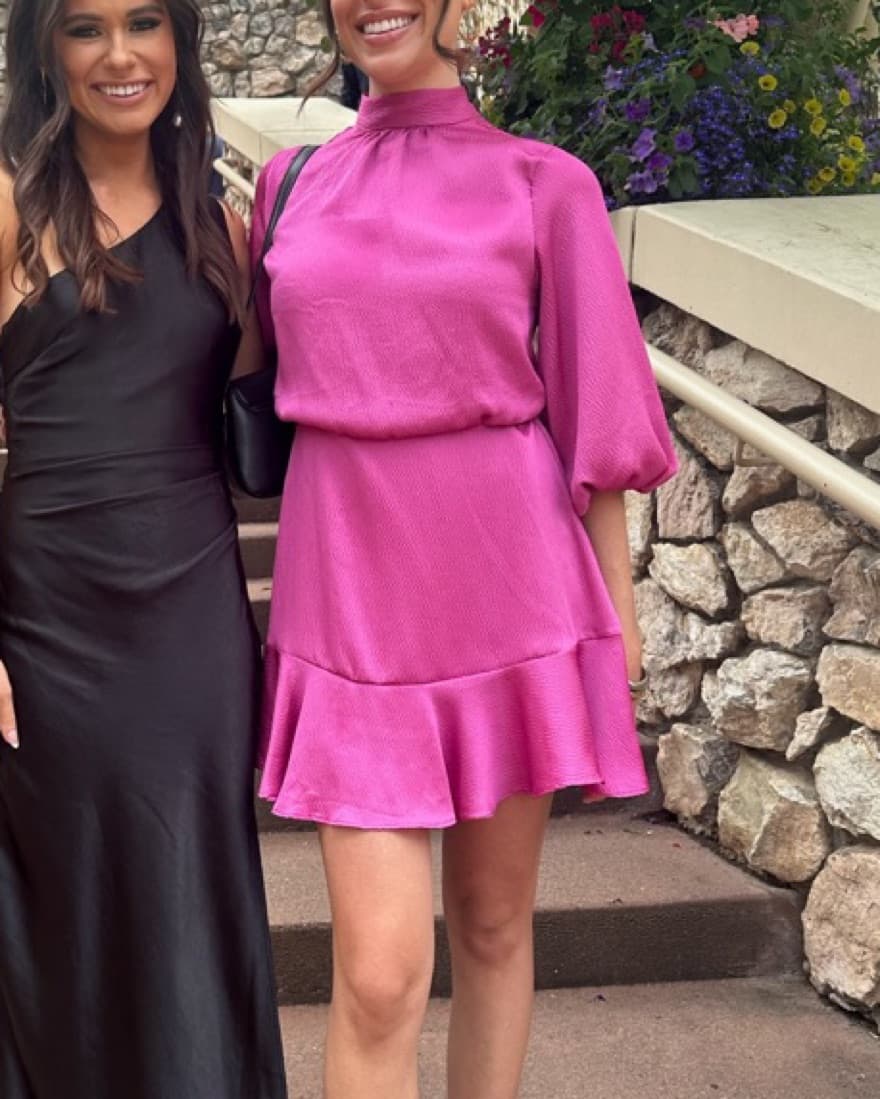 Pink Puff Sleeve Mini Dress - Image 1