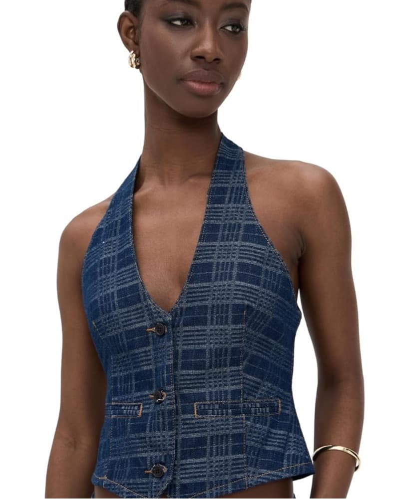 Chic Denim Halter Crop Top and Pants Set - Image 3