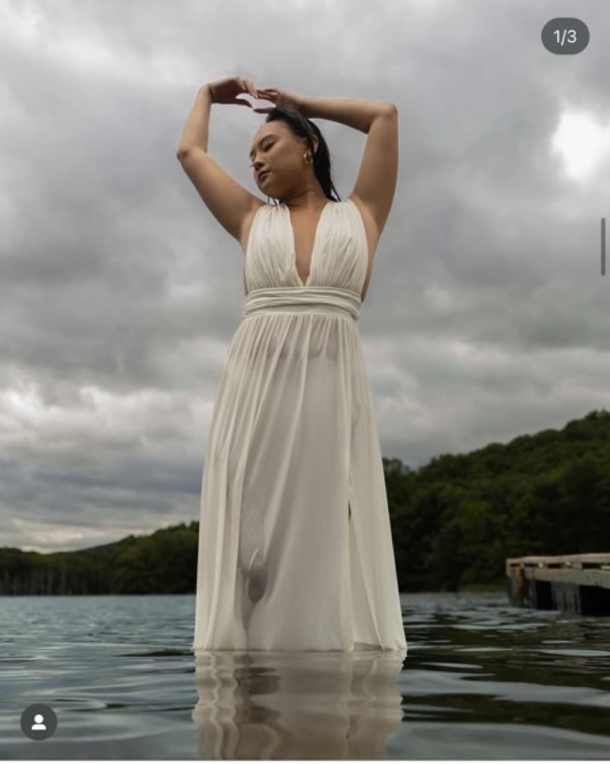 Cream Plunging High Slit Dress - Image 2
