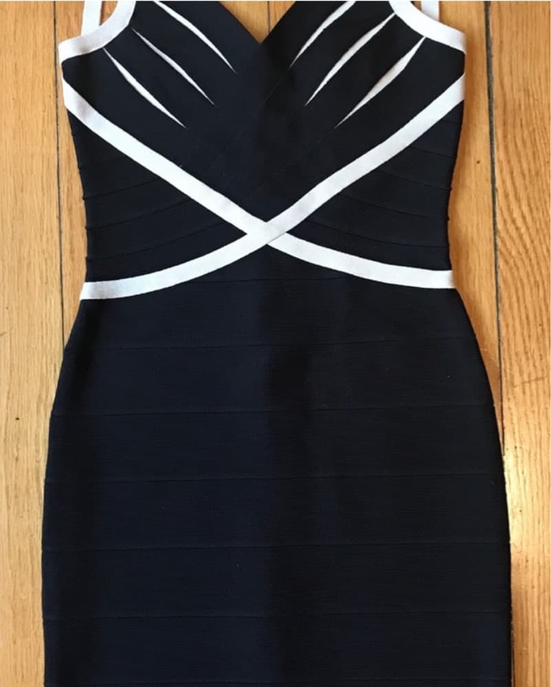 Herve Leger Black & Beige Dress - Image 6