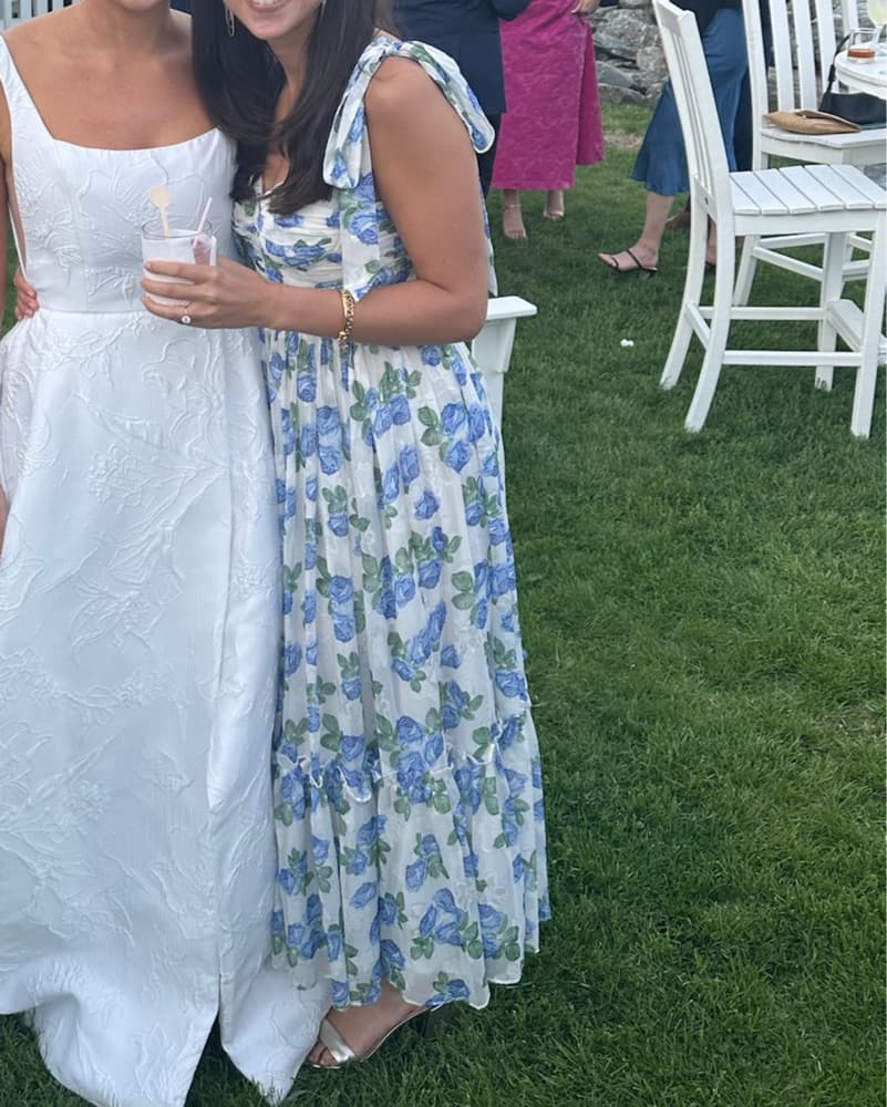 Elegant Floral Blue Green Midi Dress - Image 5