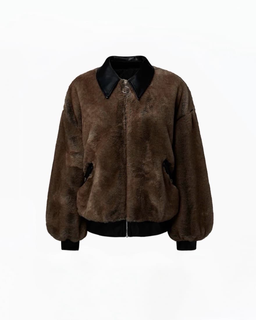 Brown Fur Collar Jacket - Image 1