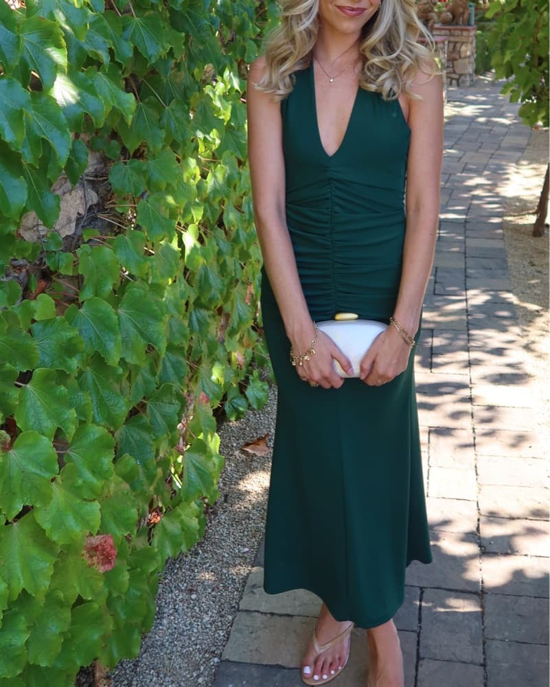 Ruched Green Halter Midi Dress - Image 4