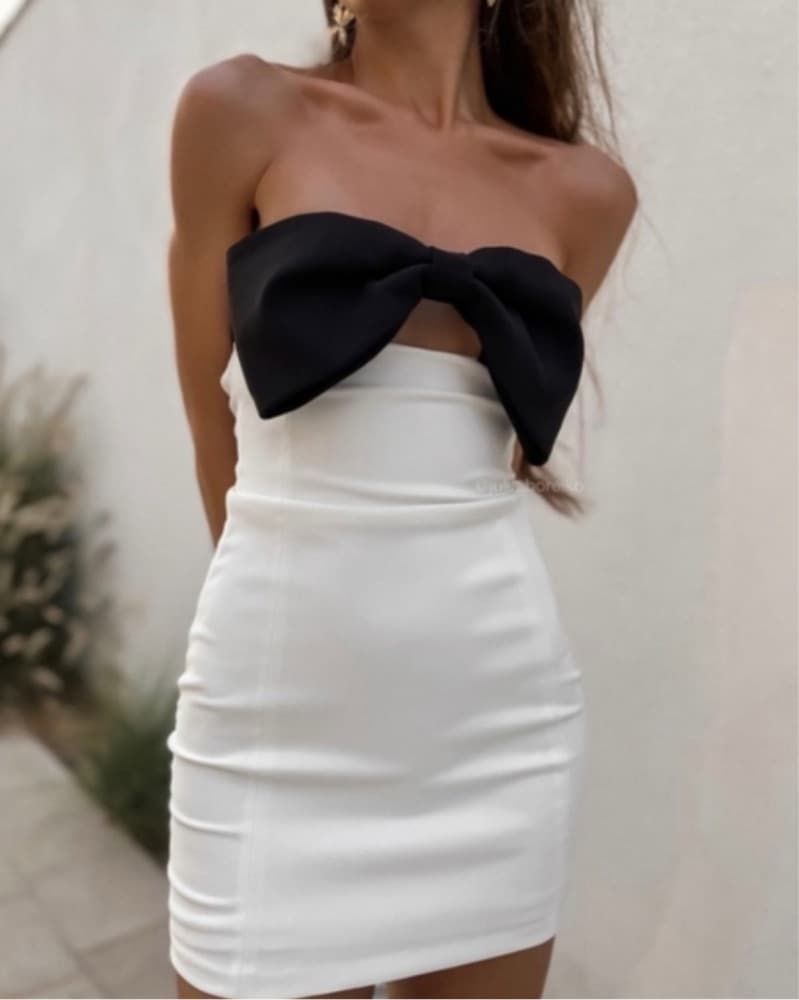 Black And White Zara Bow Dress - Image 3