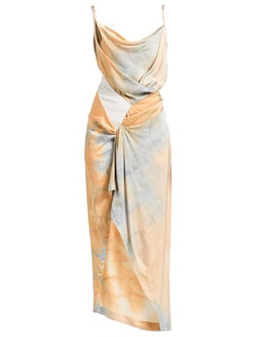 Off White Tie-Dye Draped Dress - Image 2