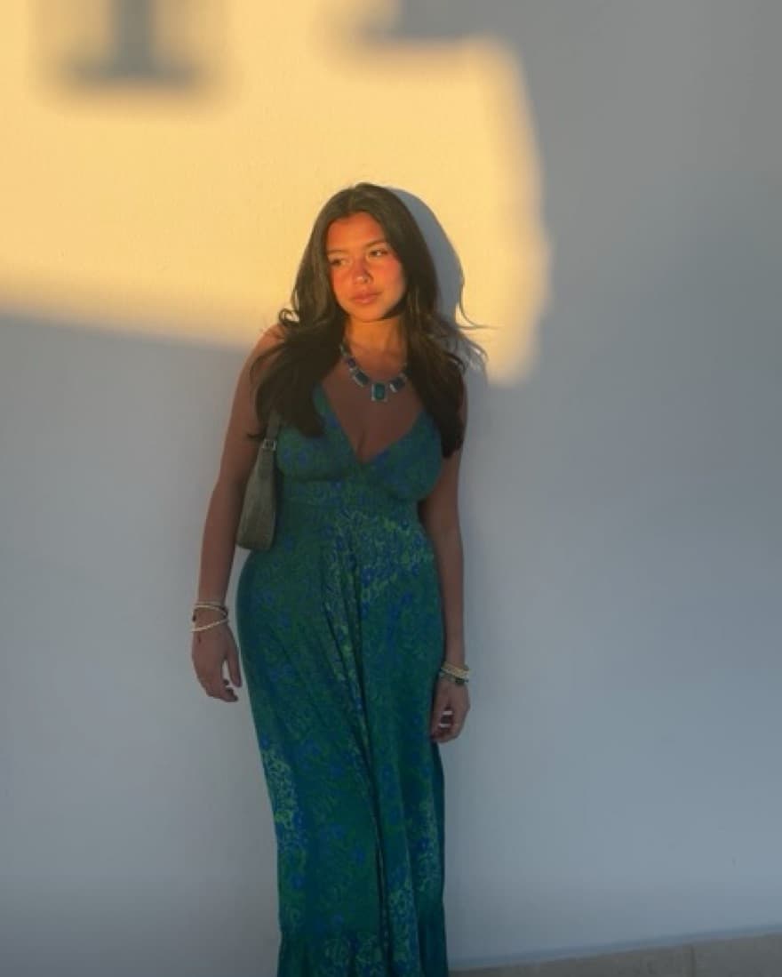Blue And Green Patterned Maxi Dress - Image 1