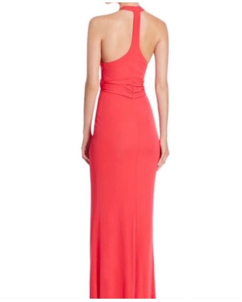 Stunning Low Cut Red Halter Gown - Image 2