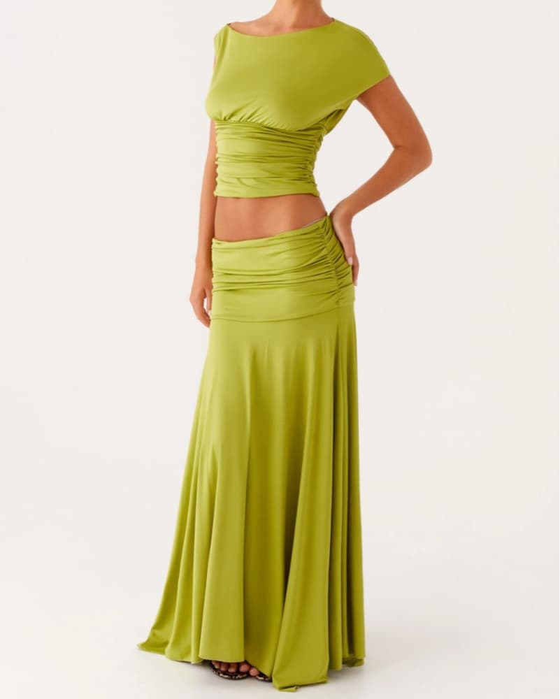 Peppermayo Green Ruched Maxi Skirt Set - Image 4