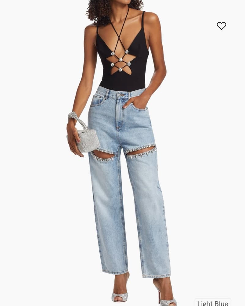 AREA Crystal-Embellished Slit Jeans - Image 4