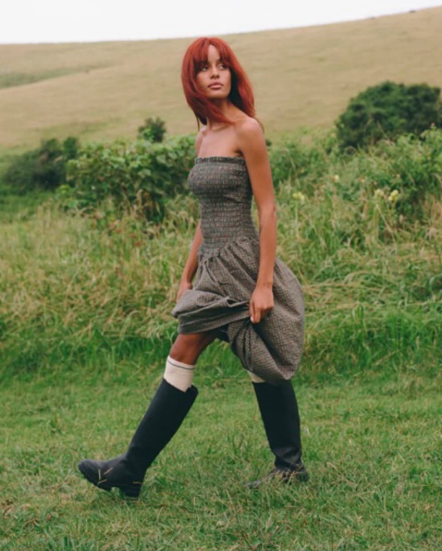 Pine check Ruched Strapless Maxi - Image 2