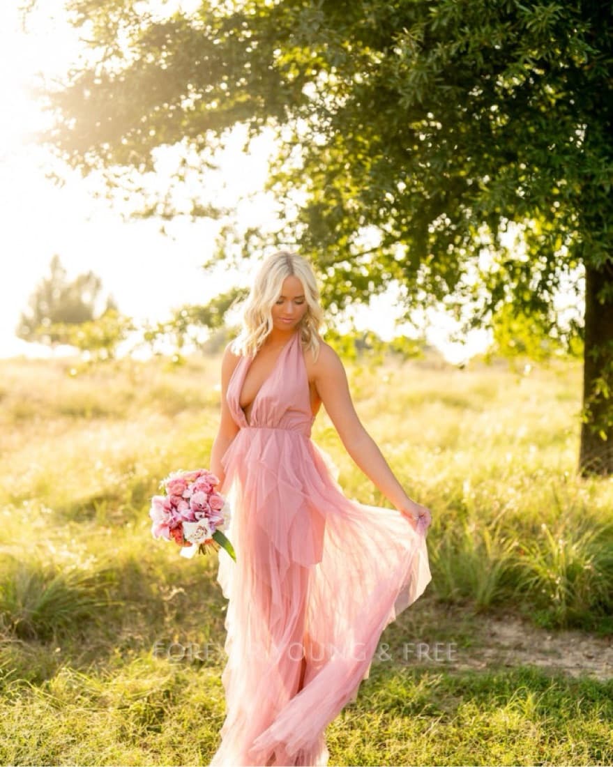 Maxi Halter Pink Dress Sheer - Image 2