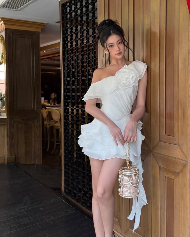 White One-Shoulder Ruffle Mini Dress - Image 3