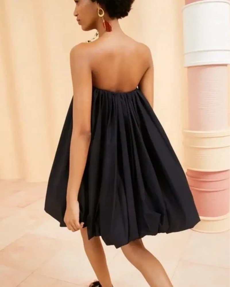 Black Srapless Balloon Mini Dress - Image 4