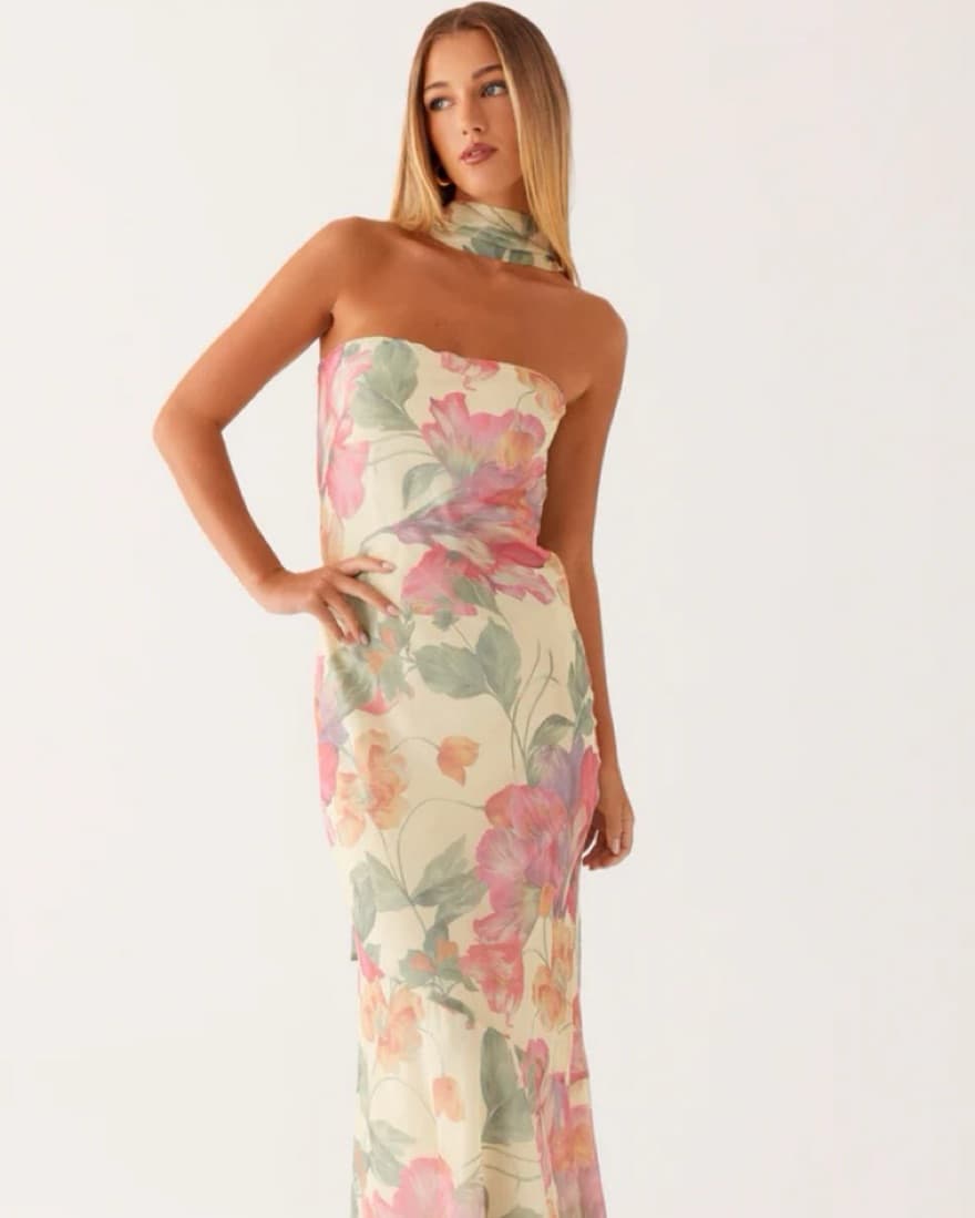 Peppermayo Yellow Floral Maxi W/ Scarf - Image 1