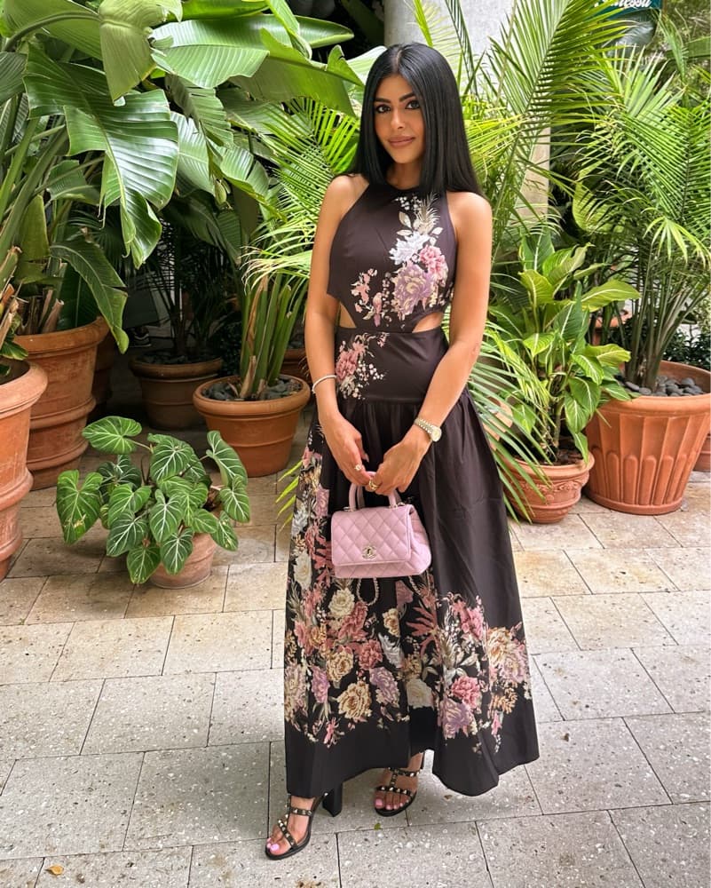 Elegant Floral Maxi Dress with Cut-Out Detail - Image 1