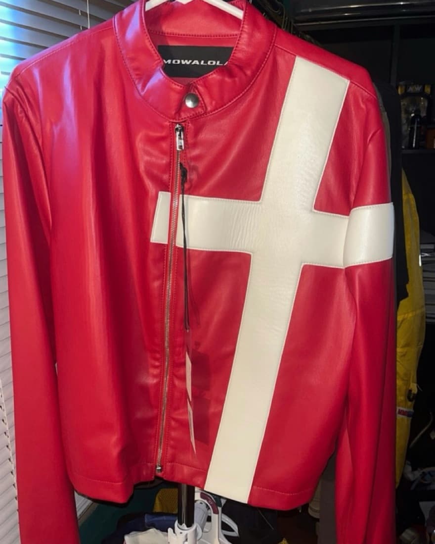  SS23 Red Mowolala Leather Cross Jacket - Image 1
