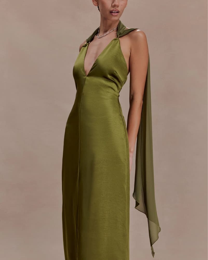 MYLA Draped Shoulders Satin Maxi Dress - Image 3