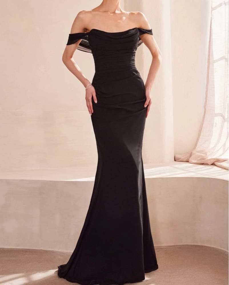 Amoris Off-the-Shoulder Black Gown - Image 1