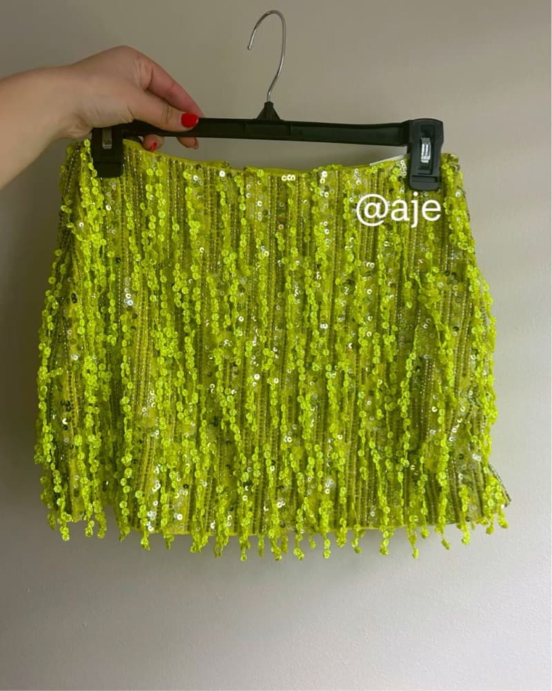Aje Lime Green Sequin Mini Skirt - Image 2