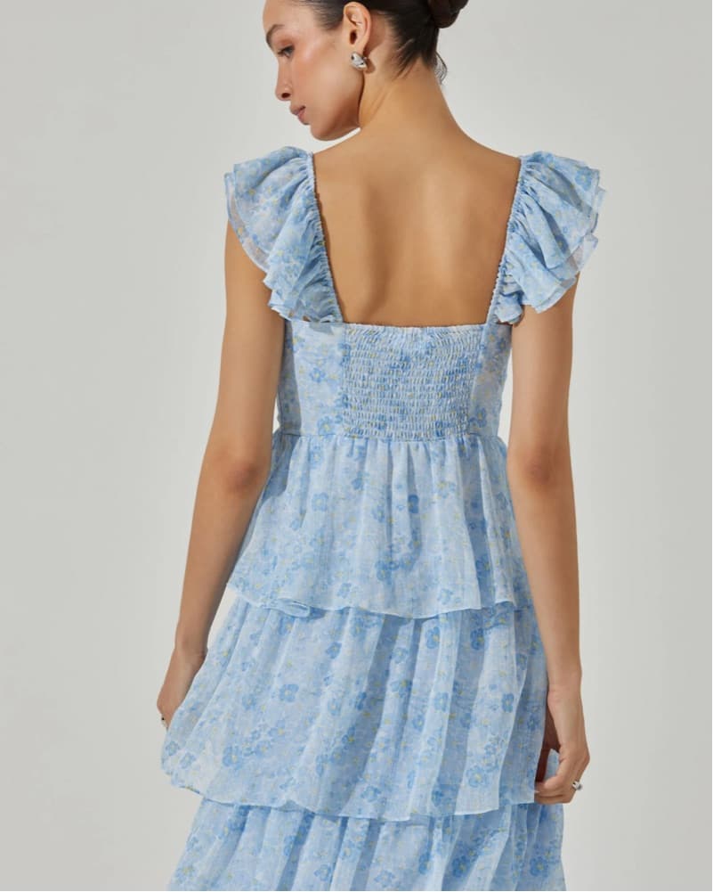 Blue Floral Tiered Ruffle Dress - Image 3