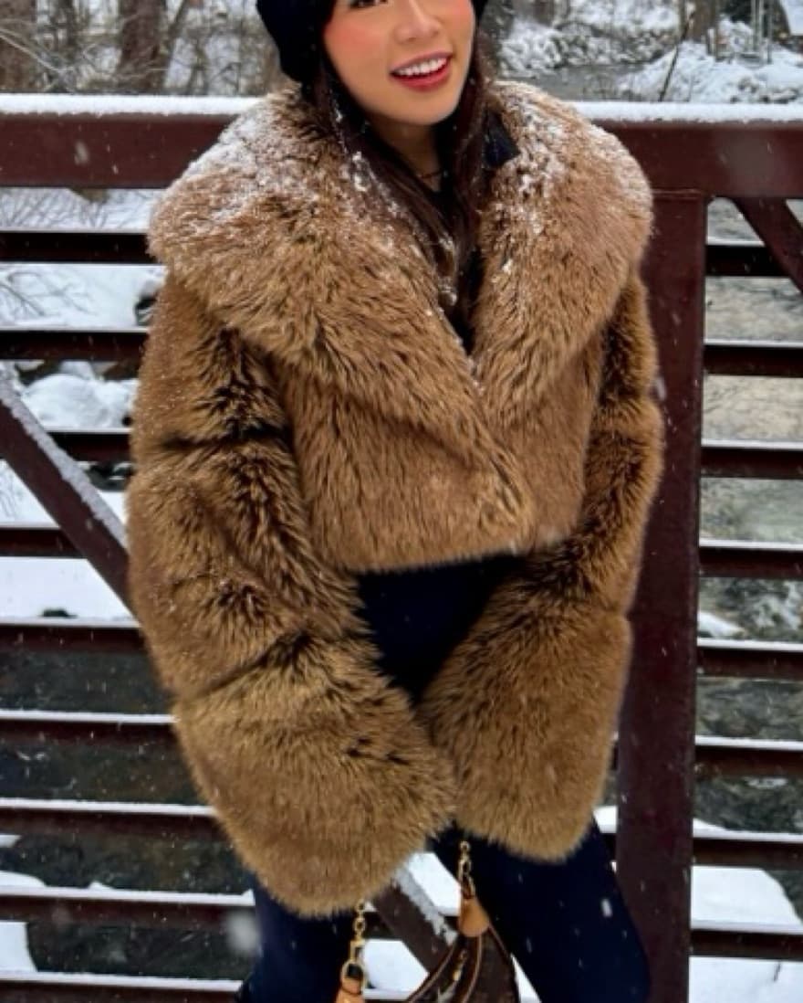 Faux Fur Cropped Brown Jacket - Image 1