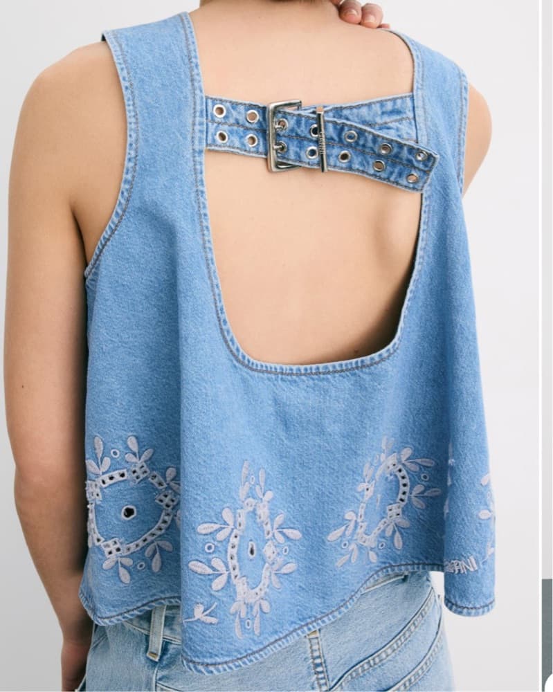 GANNI Denim Embroidered Top - Image 2