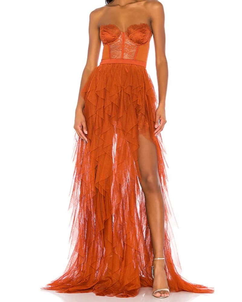 For Love & Lemons Bustier Gown in Rust - Image 1