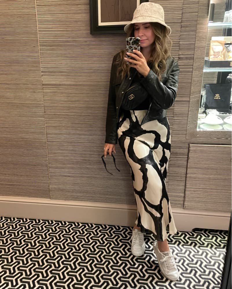 Silk Black And Champagne Midi Skirt - Image 1