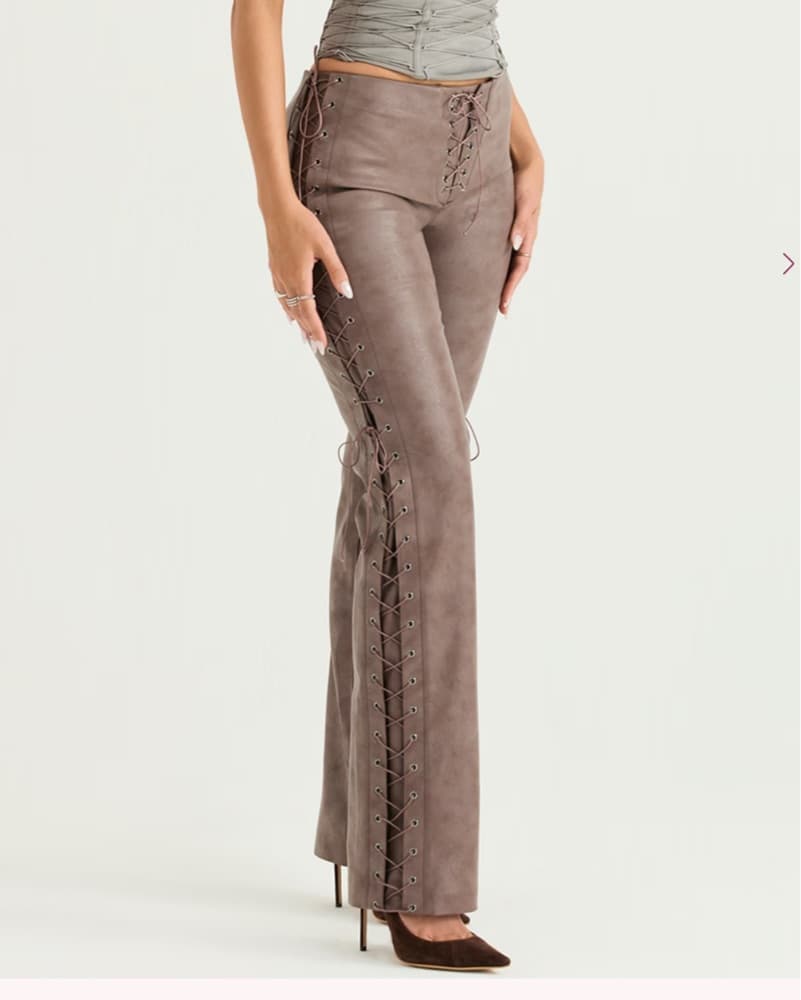 Long Leather Lace Up Pants  - Image 2