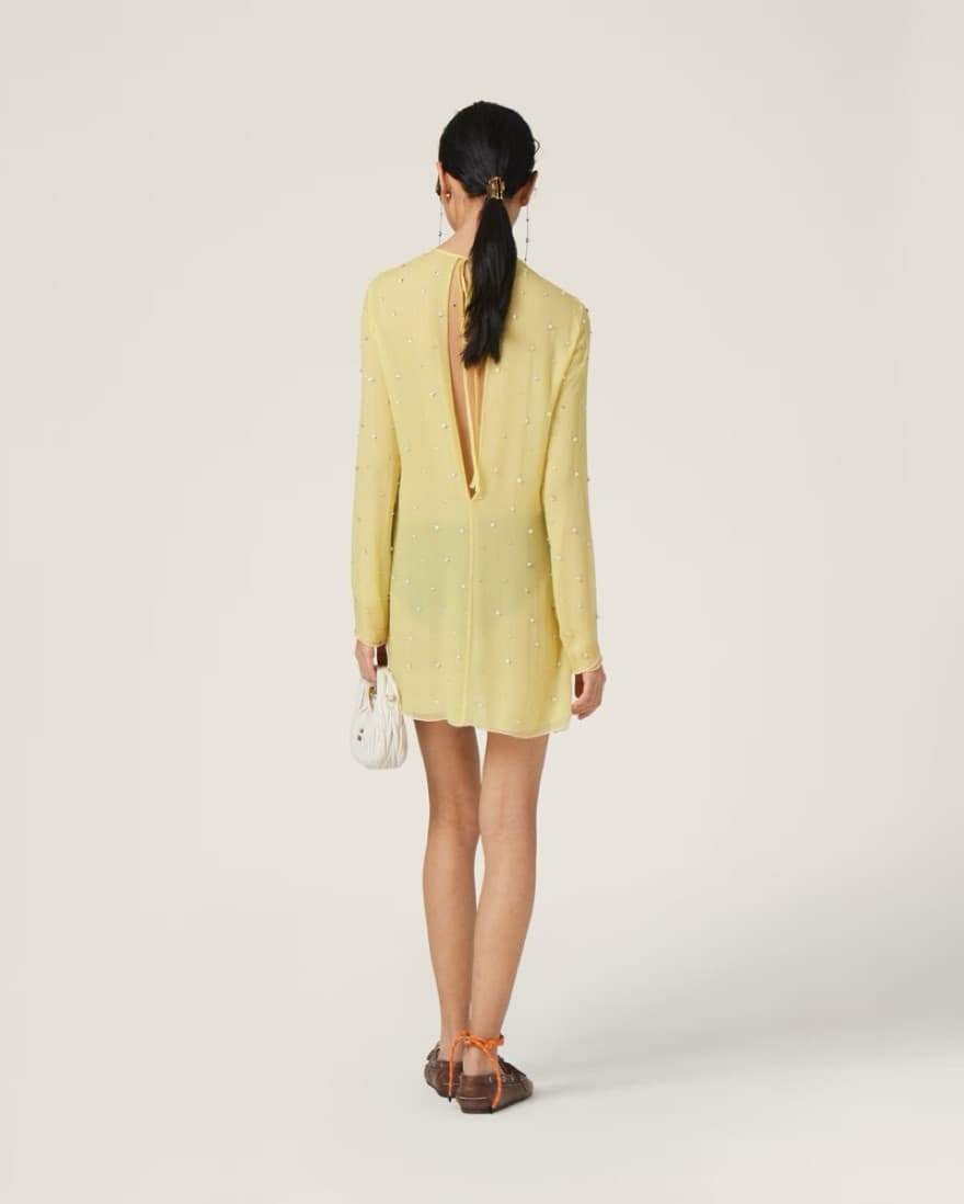 Miu Miu Yellow Embroidered Chiffon Dress - Image 4