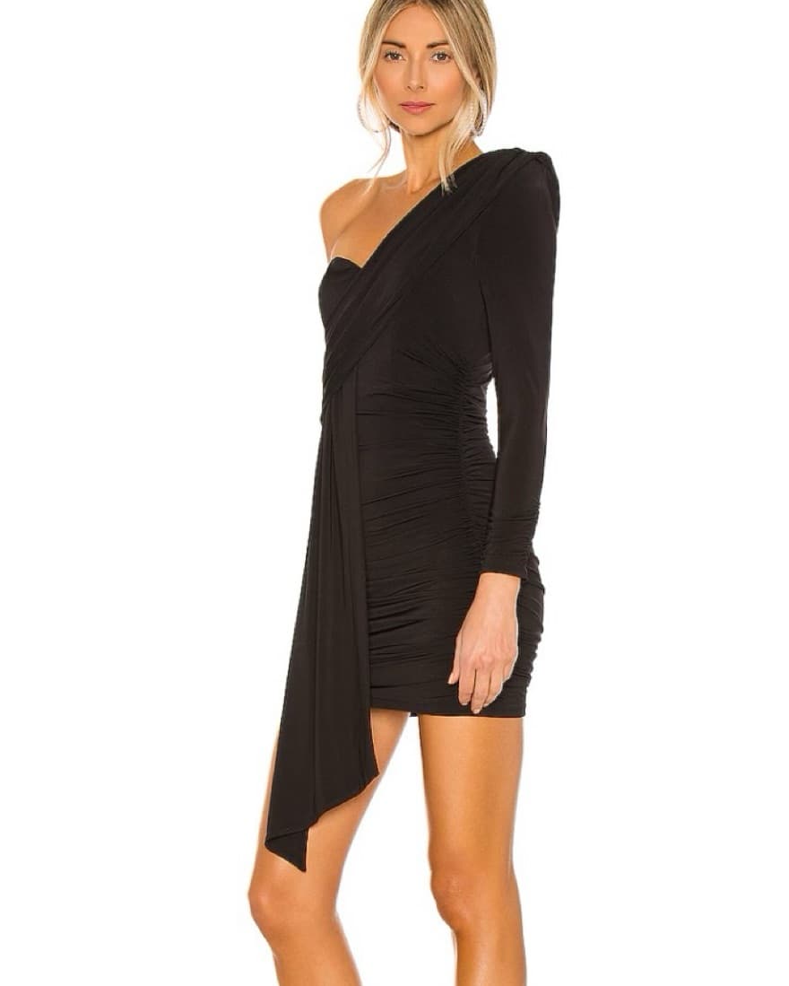 Ruched One-Shoulder Black Dress - Image 3