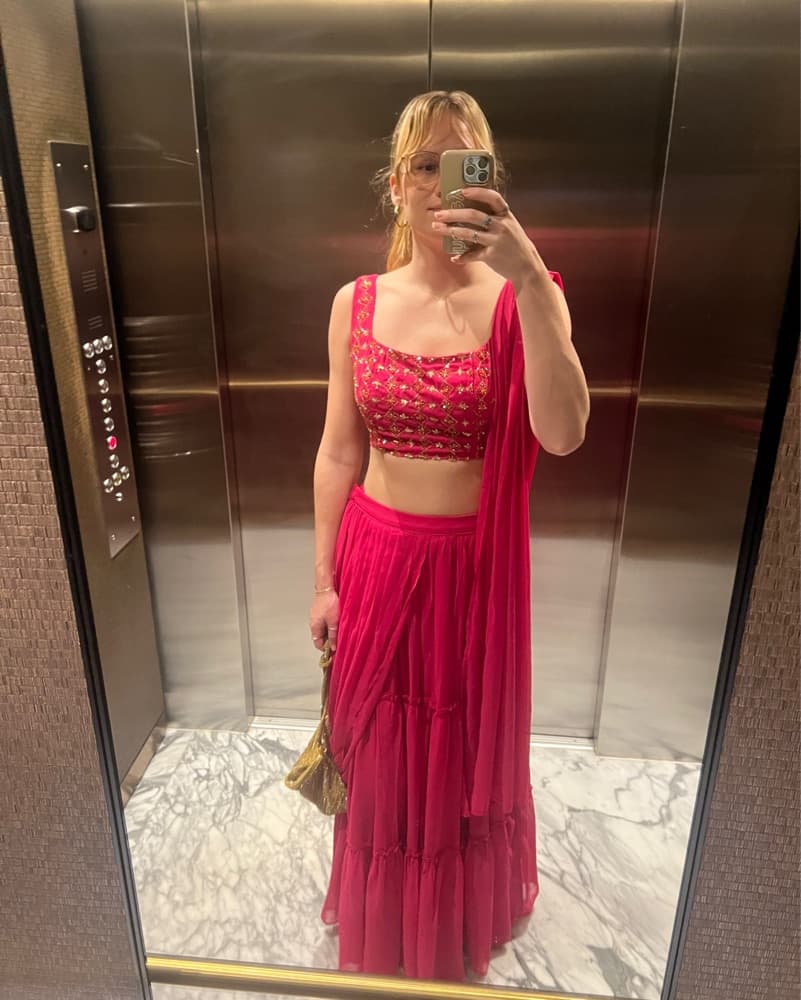 Hot Pink Pre-Stitched Saree Set - Image 5