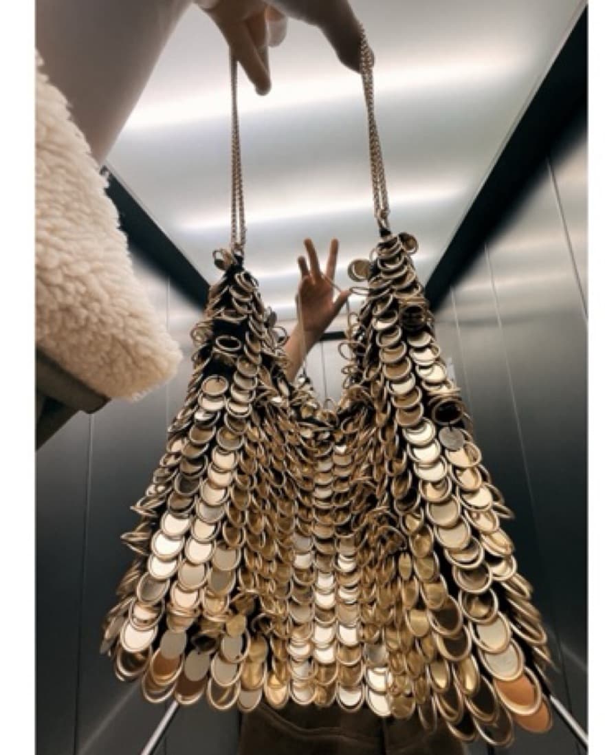 Gold Mettalic Beaded Shoulder Bag - Image 5