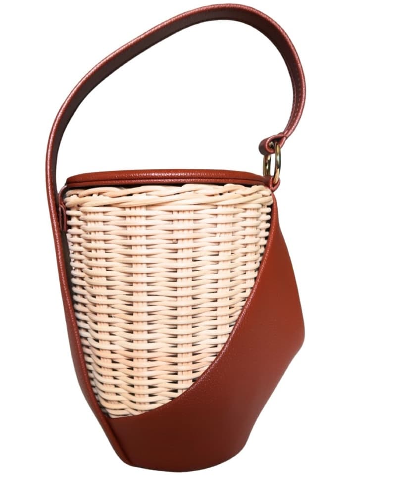 POLENE YKE WICKER LEATHER HANDBAG Brown - Image 3