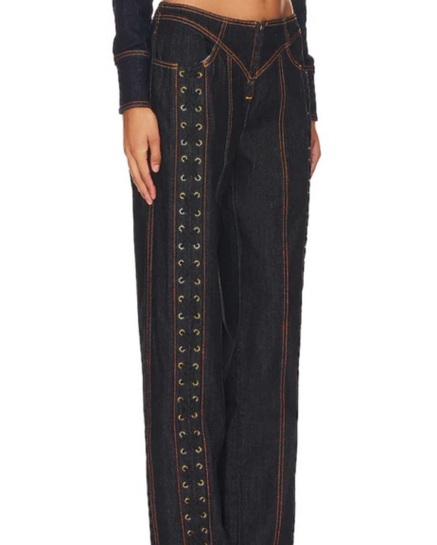 Lioness Daydream Tie Up Jeans Dark Denim - Image 2