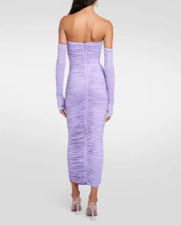 Captivating Lilac Ruched Midi Dress - Image 2