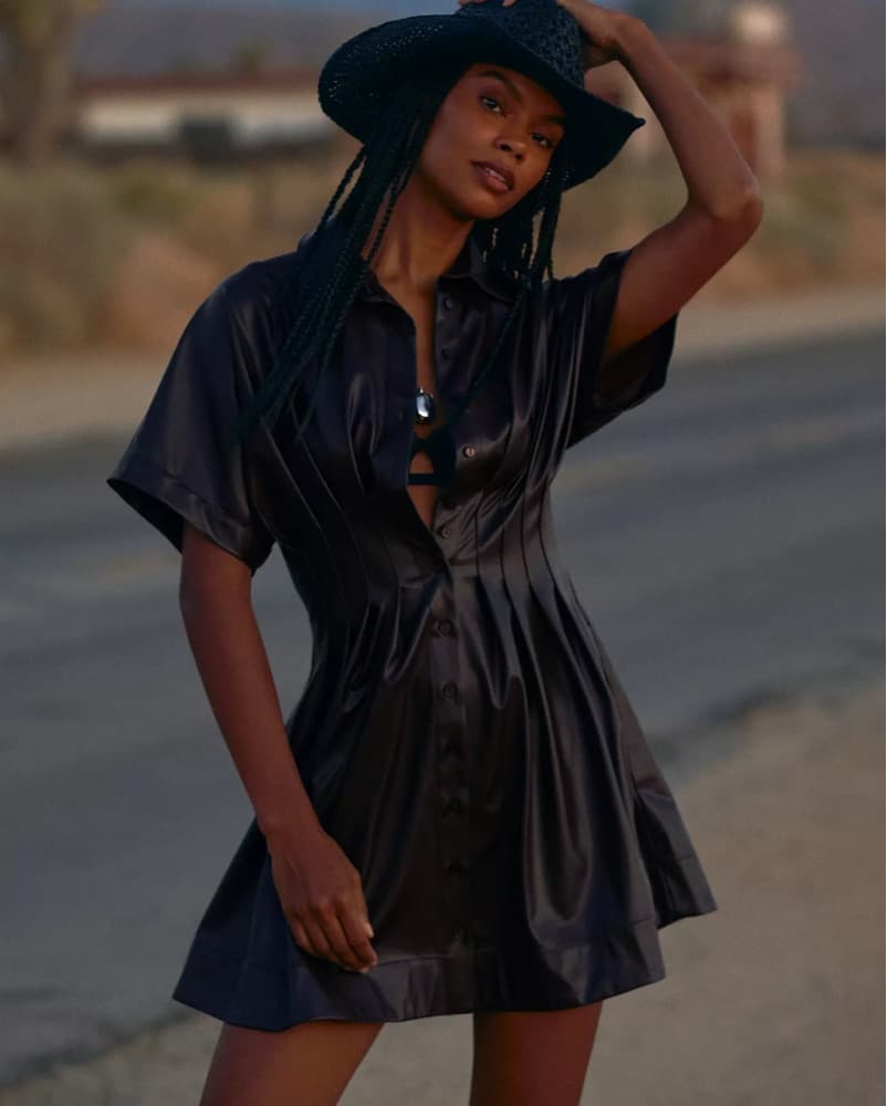 Anthropologie Brown Leather Dress XS - Image 4