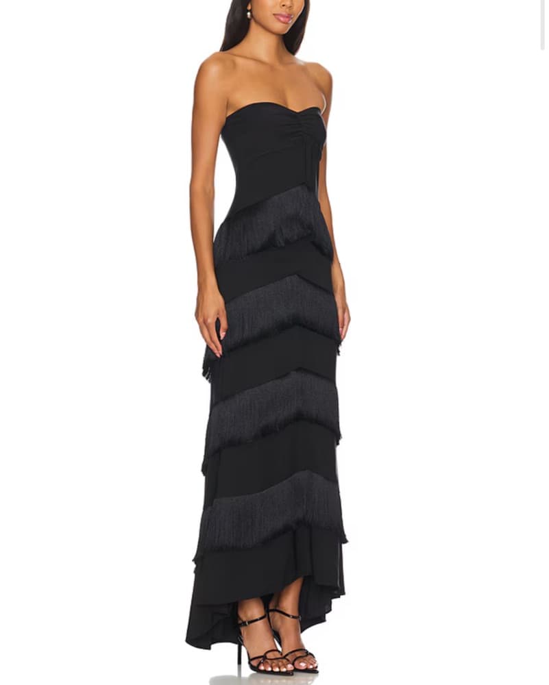 Hera Fringe Maxi Dress in Black - Image 2