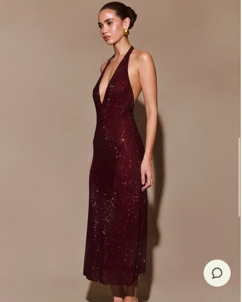 Meshki Genie Maroon Sequin Midi Dress - Image 3