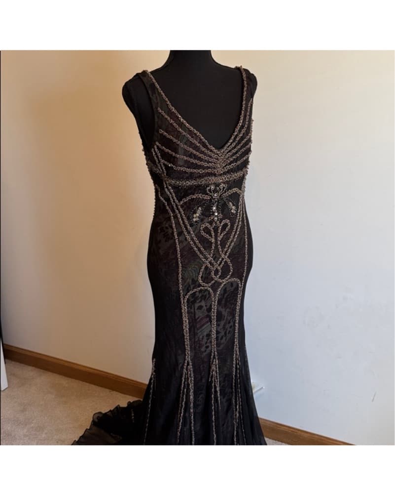 Embellished Silk Dress With Scarf - Image 5
