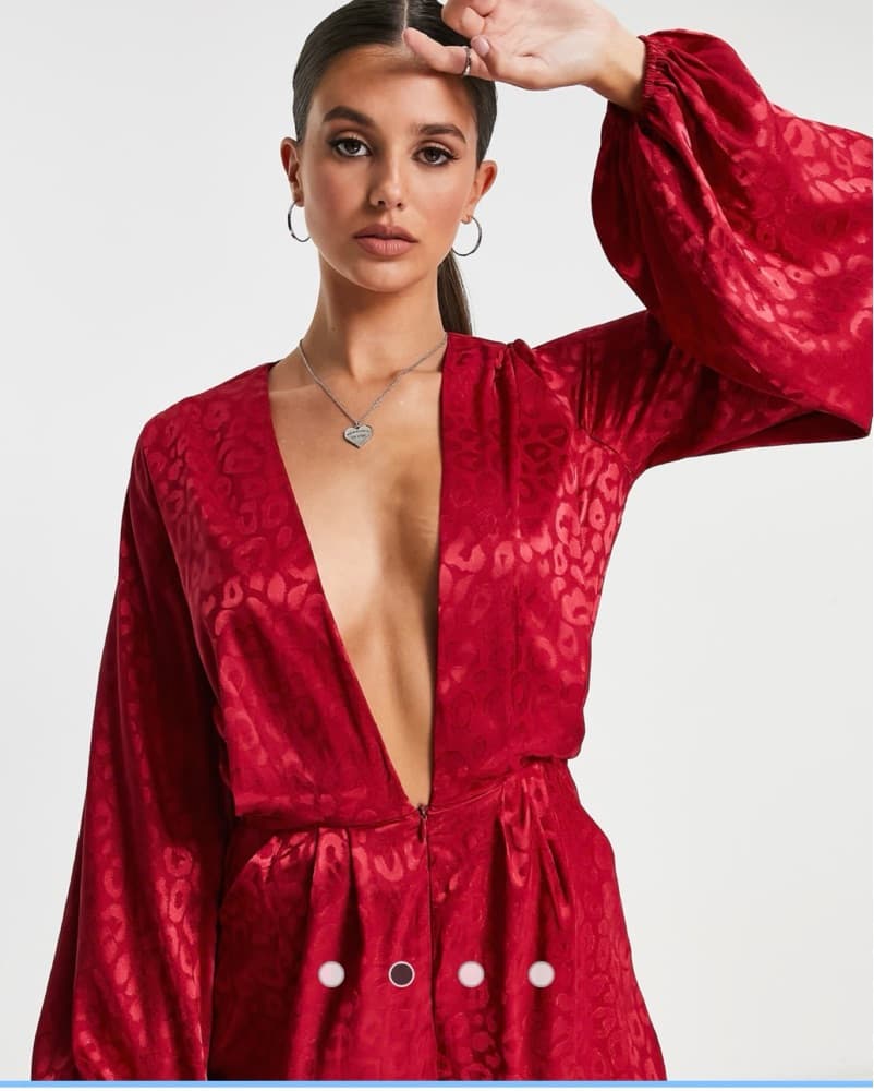 Misguided TALL Red Satin Romper - Image 2