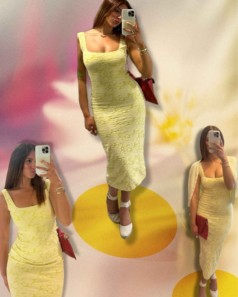 Butter Yellow Knit Square Neck Dress - Image 1