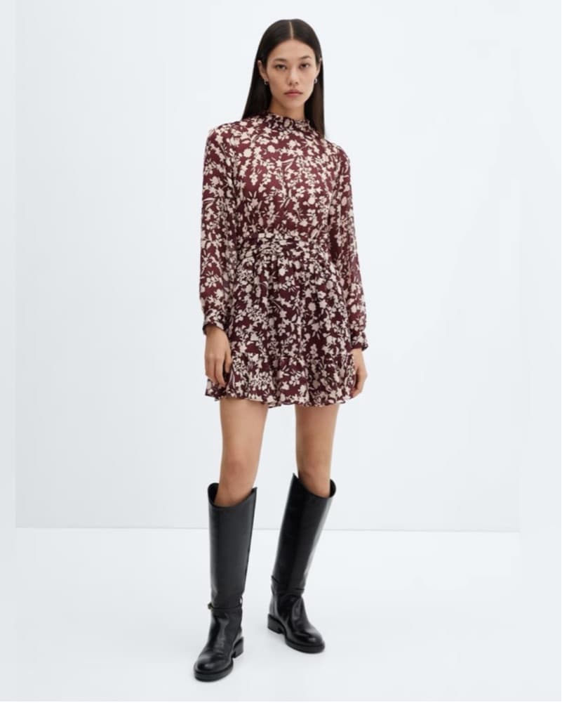 Mango Maroon Floral Cocktail Dress - Image 1