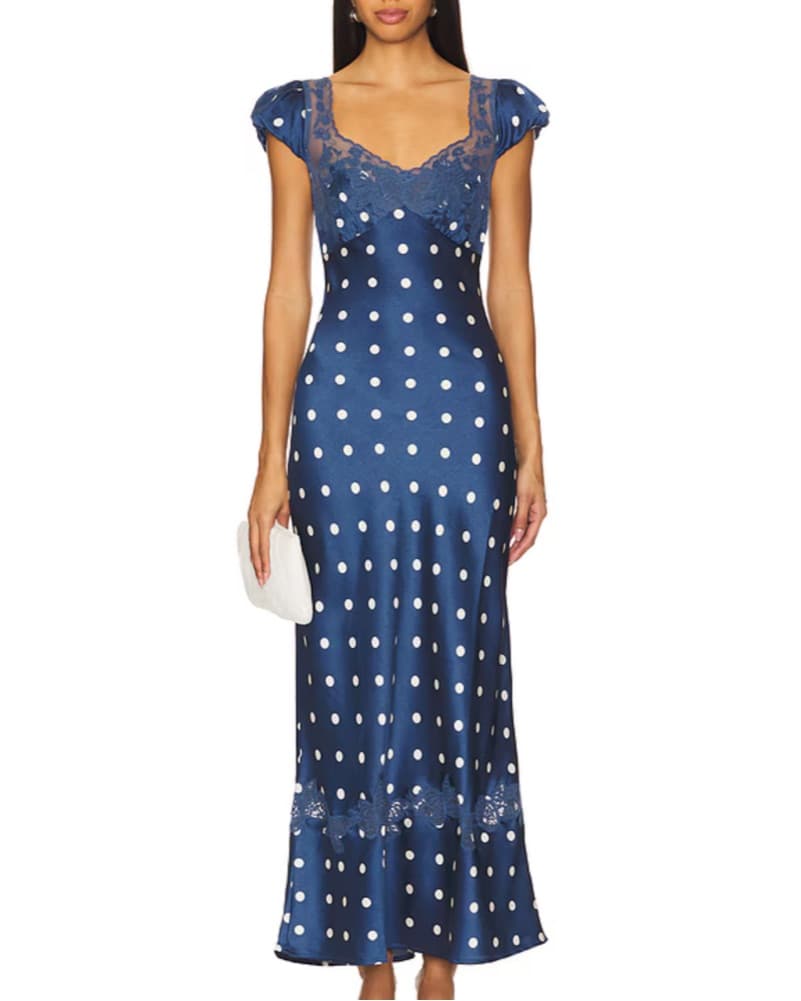 Free People Blue Lacy Polka Dot Dress - Image 1