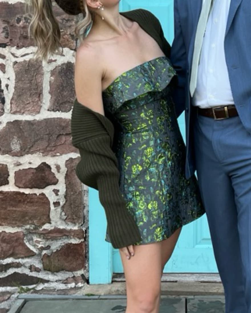 Metalic Green Teal Ruffle Top Mini Dress - Image 4