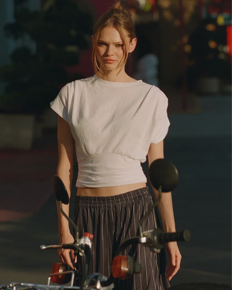 With Jean White Ruched Tee - Image 3