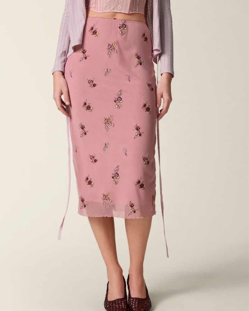 Rouje Pink Floral Midi Skirt - Image 1